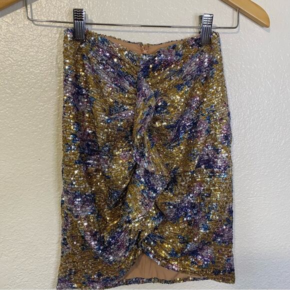 Nookie Revolve Sequined Forever Mini Skirt Ruffle Front Zipper Small NEW W/ Flaw - Picture 2 of 8